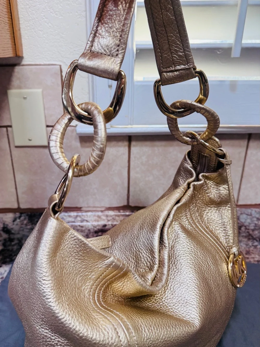 Michael Kors Metallic Champagne Leather Shoulder Bag